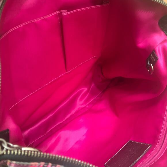 COACH POPPY Purple/Pink Tartan Plaid Glitter Outline Signature GLAM Tote #14360 - Picture 13 of 16